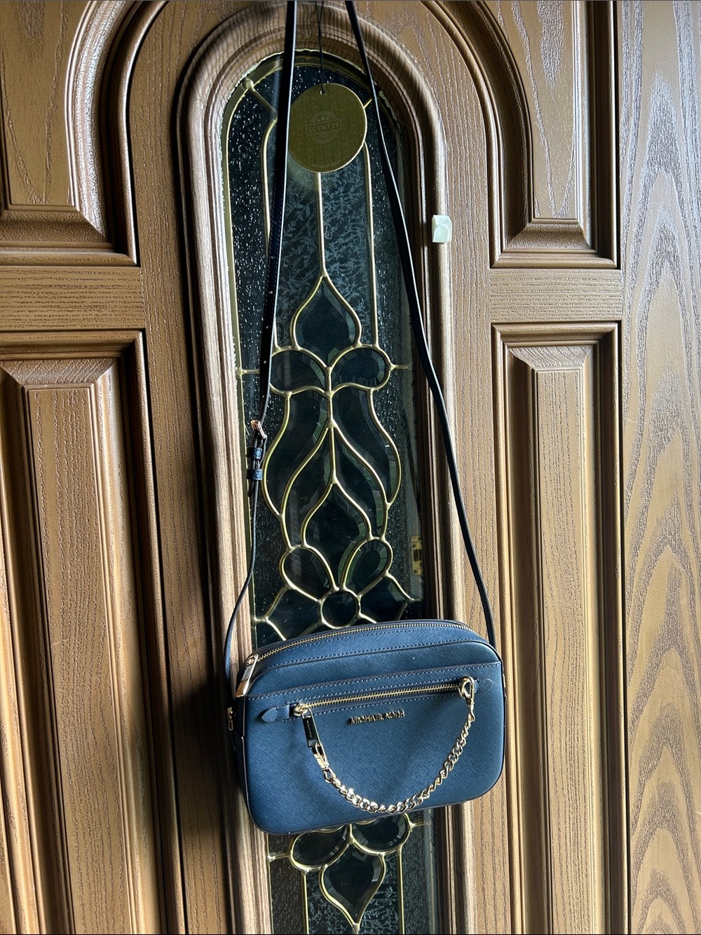 Michael Kors Blue Crossbody Bag with Gold Chain Accent